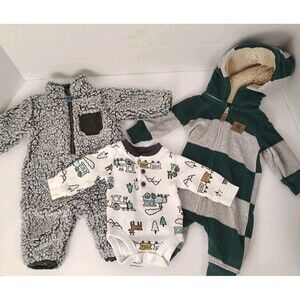 NWOT Newborn Carter's Boy Bundle Forest Fleece Train Winter